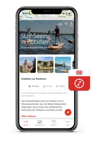 Vorschau der App-Darstellung der Tour "SUP-Seeing in Potsdam" | © DB Regio Nordost