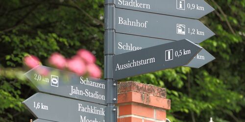 Wegweiser im Kurpark Bad Freienwalde, Foto: Steffen Herre