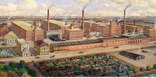 Historische Ansicht, 1909, Druck der Eckert & Plug Kunstanstalt Leipzig, Foto:  Spinnerei Archiv