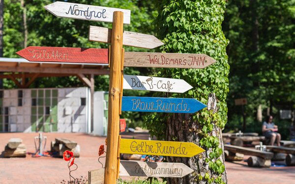 Barfußpark - Wegweiser, Foto: Anke Scheibe, Lizenz: Der Barfußpark Beelitz-Heilstätten