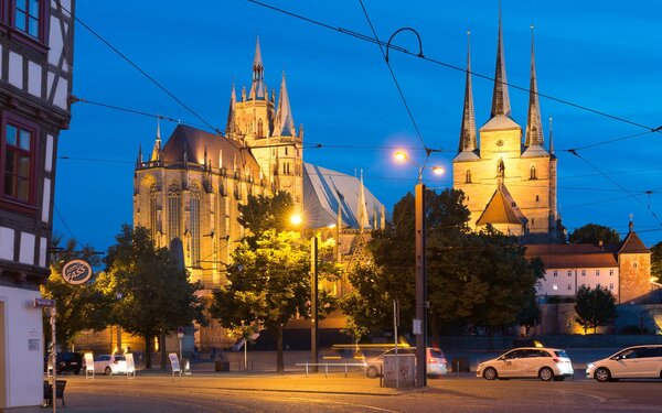 Domplatz in Erfurt, Dom St. Marie und Severikirche, Foto: Gregor Lengler, Lizenz: Thüringer Tourismus GmbH