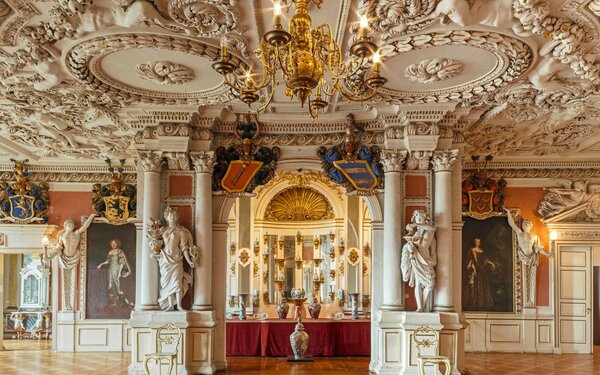 Gotha Schloss Friedenstein Festsaal, Foto: Marcus Glahn, Lizenz: Stiftung Schloss Friedenstein für die Schatzkammer Thüringen
